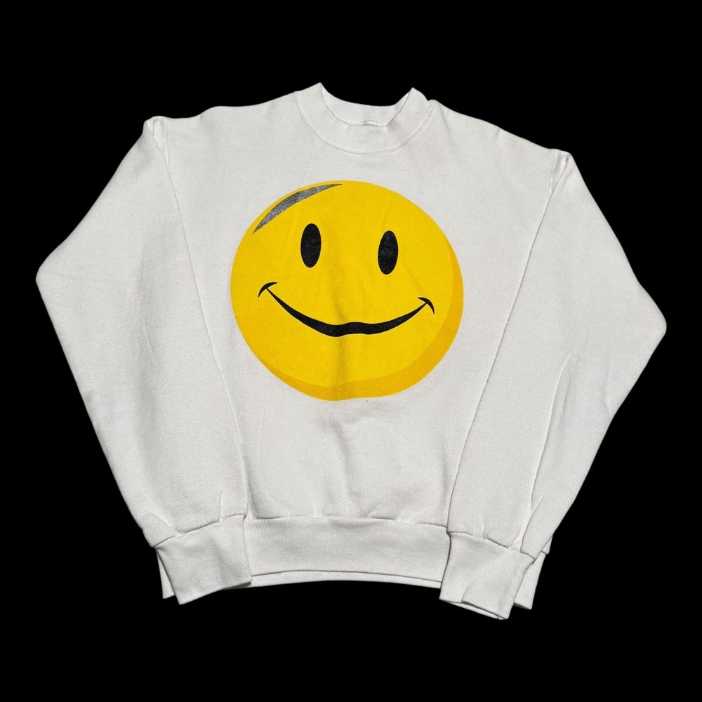 Vintage 90s Fruit of the Loom Smiley Face Crewneck Sweatshirt Men's Medium